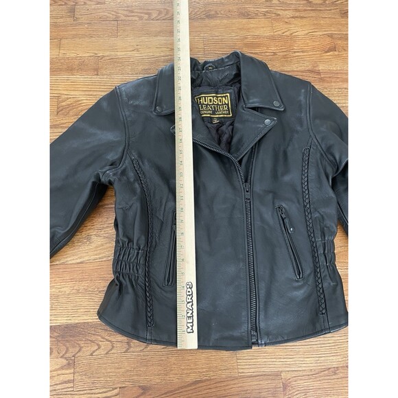 Vintage Hudson Leather Moto Edgy Motorcycle Biker Braid Cinch Lined Jacket - Picture 14 of 16